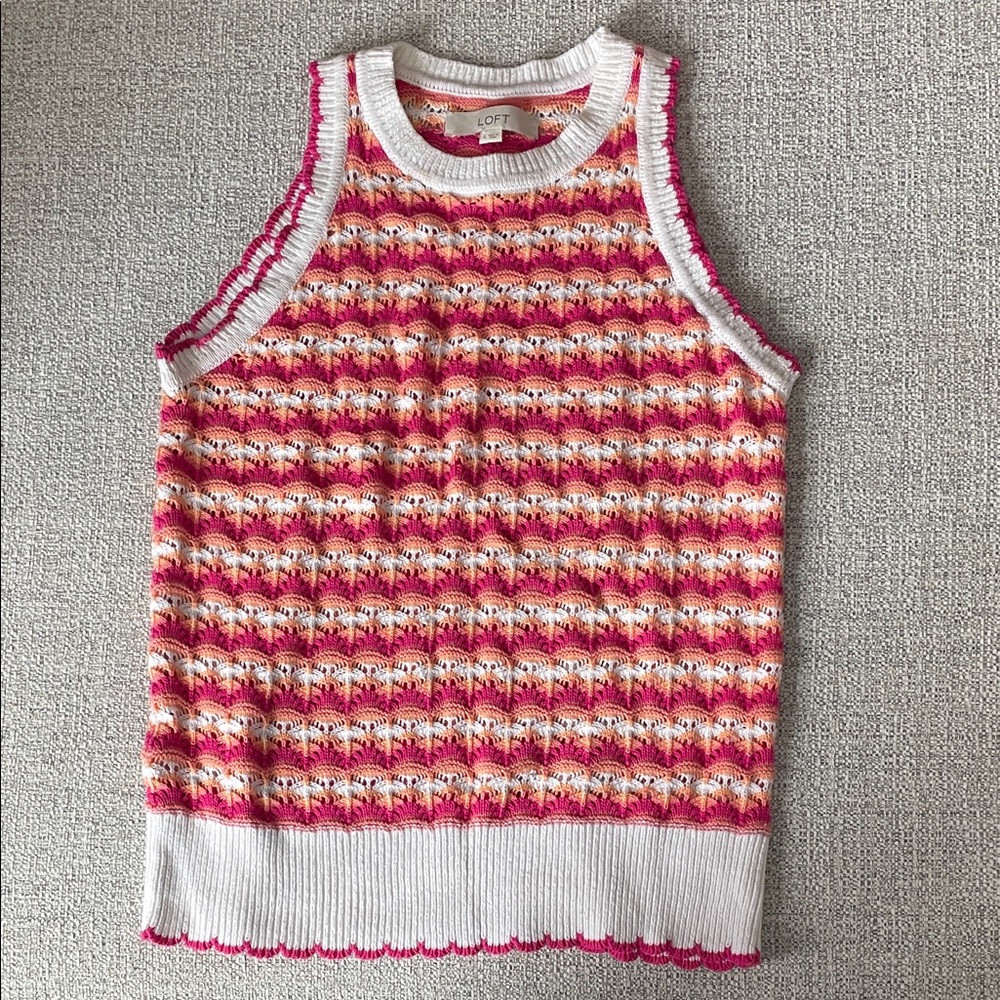 LOFT Pink and White Crochet Top